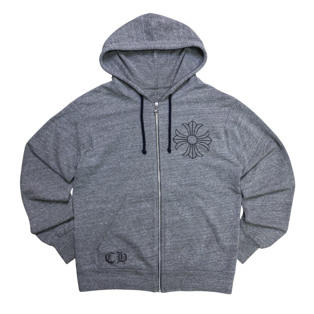 Chrome Hearts Vintage Framed Plus Cross Hoodie 'Grey/White' Size XS